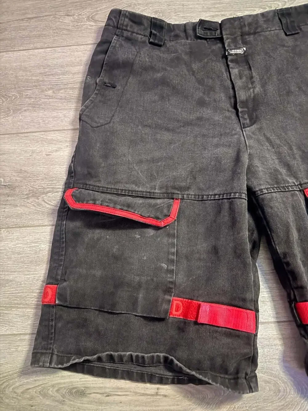 Vintage Le Jean De Marithé + François Girbaud Black Denim Tape Cargo Shorts